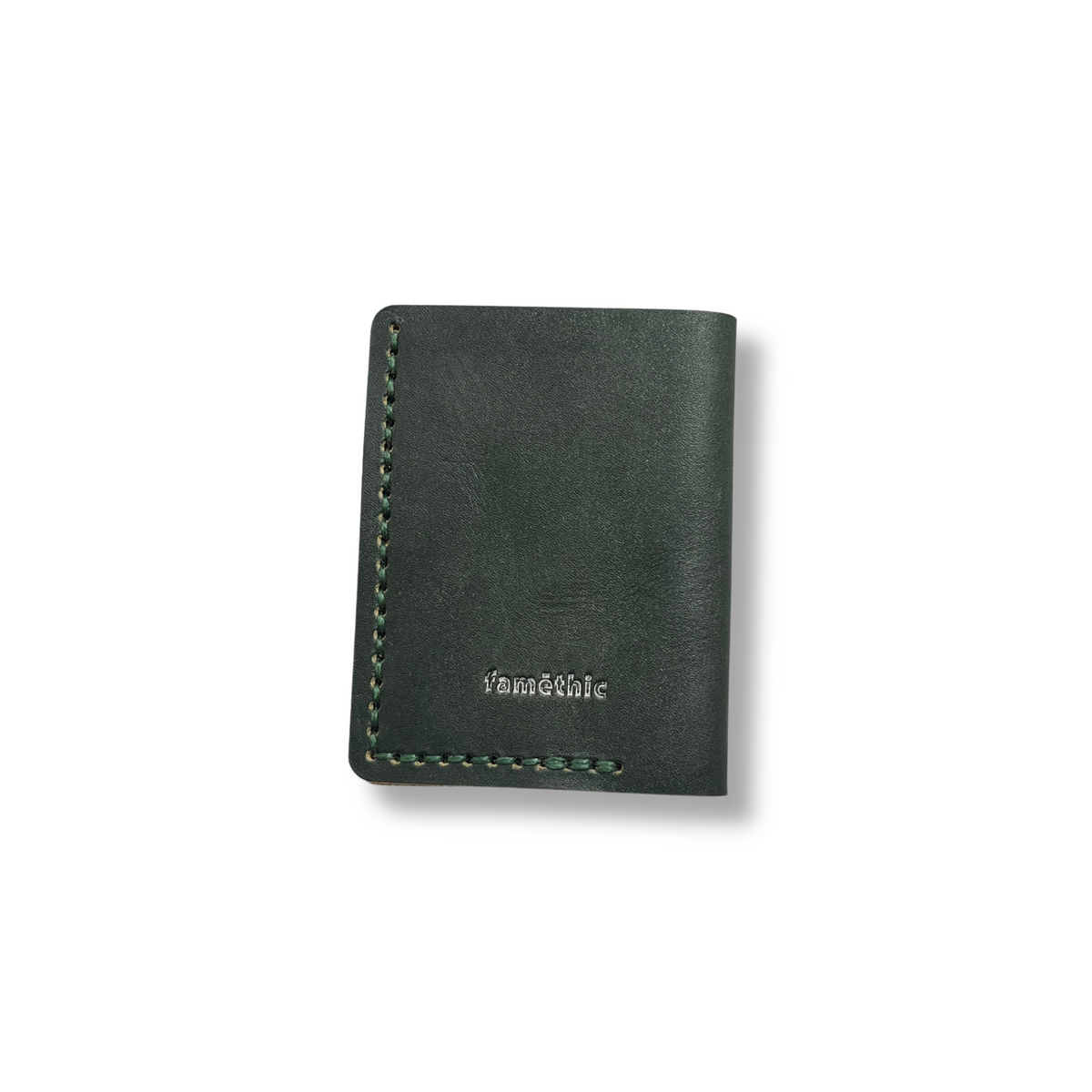porte carte en cuir vert maroquinerie française faméthic